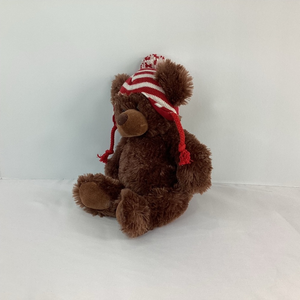 Gund Plush Brown Bear Stuffed Animal Red White Stripe Hat Winter Christmas 2014 - Picture 2 of 9